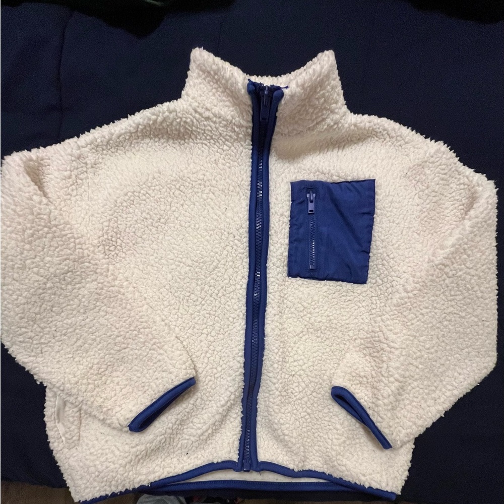 Old Navy Sherpa Fleece Jacket with Blue Trim